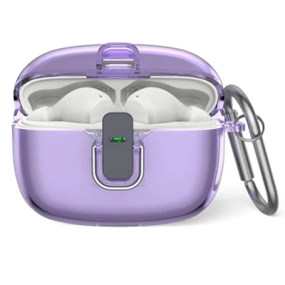 Afbeelding van Beschermhoes voor JBL Vibe Beam, MOWYEOK transparante TPU veiligheidsslot behuizing, van toepassing op de Beam/JBL Wave 200TWS oordopjes, met karabijnhaak (transparant paars)