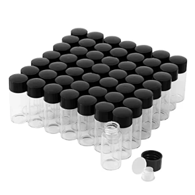 Afbeelding van 10 ml transparante glazen flesjes met schroefdop en kunststof stop, kleine flessen, lekvrije voor vloeistof, poeder, monsters voorwerpen, 50 stuks