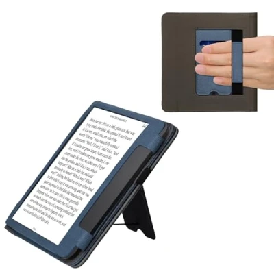 Afbeelding van kwmobile case compatibel Met Tolino Epos 3 hoes standaard E reader cover van kunstleer In donkerblauw/donkergrijs