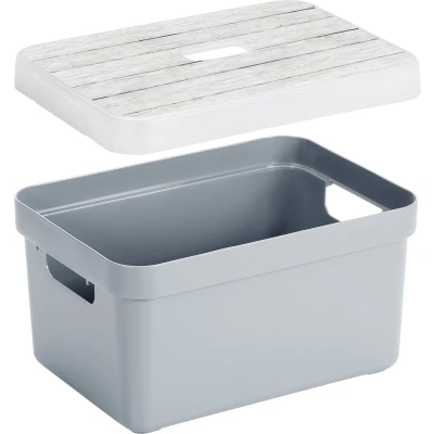 Afbeelding van Sunware Opbergbox/mand blauwgrijs 13 liter met deksel hout kleur Opbergbox