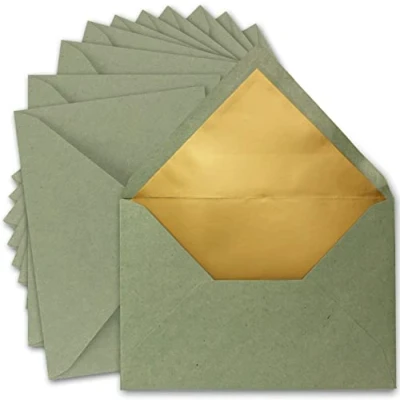 Afbeelding van FarbenFroh door Gustav Neuser UmWelt Enveloppen, 50 x C5 enveloppen van kraftpapier in groen met goudkleurige zijdevoering, blanco gerecycled papier, 15,6 22 cm, natte plakrand