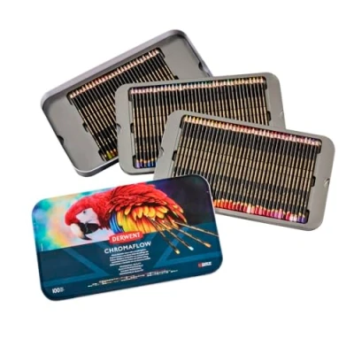 Afbeelding van Derwent Chromaflow Potloden, Set van 100 in Blik, Ronde Kern 3,5 Millimeter, Premium Sterkte, Mengbaar Met Gladde Textuur, Ideaal voor Tekenen, Kleuren en Laagjes, Professionele Kwaliteit, 2306262