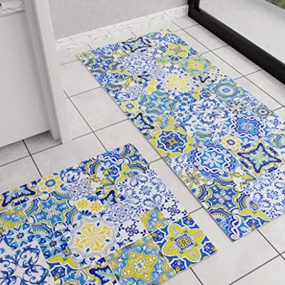 Afbeelding van PETTI Artigiani Italiani Tapijt voor keuken, antislip, wasbaar, loper tapijt, keukenloper, loper, 52 x 100 cm, Vietri blauw, 100% Made in Italy