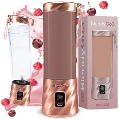 Afbeelding van BlendyGo 3 Draadloze &amp; Draagbare Blender met 550ml, Snel USB C Opladen, IPX7 Waterdicht, PulseMotion BlendPro Technologie, Gezonde smoothies, Eiwitshakes en Klaar Eten (Roségoud)