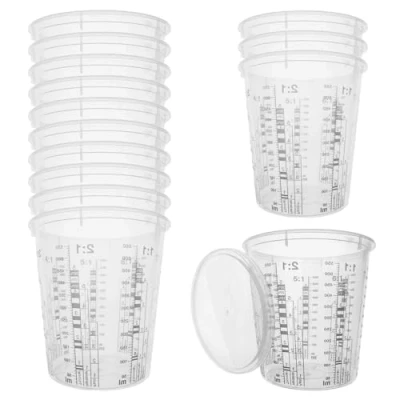 Afbeelding van 20 stuks gemengde bekers, 680 ml, maatbeker, mengbeker met deksel, verfmengbeker, gradueerbeker om te meten, mengbekers voor koken, epoxyhars, pigmenten, medicijnen