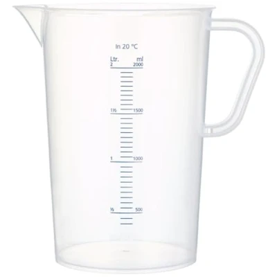 Afbeelding van neoLab maatbeker 2000 ml van polypropyleen autoclaveerbaar Melkachtige transparante kunststof 10ml schaal in blauw Onbreekbaar en vaatwasmachinebestendig met schenktuit