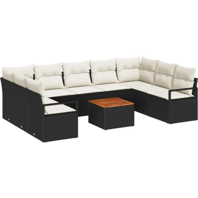 Afbeelding van vidaXL 10 delige Tuin Sofa Set met Kussens Zwart Poly Rattan Acacia