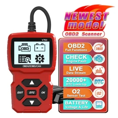 Afbeelding van iKiKin OBD2 diagnoseapparaat voor in de auto, scanner, EOBD motor, foutcodelezer, scanner met DTC definitie, spanningsdetectie en bewaking OBDII protocol, stralend rood