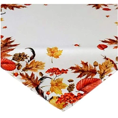 Afbeelding van Raebel tafelkleed 85x85 cm herfst bladeren crème wit beige bont bedrukt tafeldecoratie