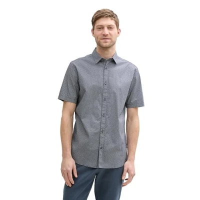 Afbeelding van TOM Tailor Kurzarm MIT Print Overhemd, Heren, Maat: XXL, Grey graphic minimal design