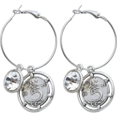 Afbeelding van Behave Oorbellen oorringen zilver kleur hangers munt steentje dames 6cm