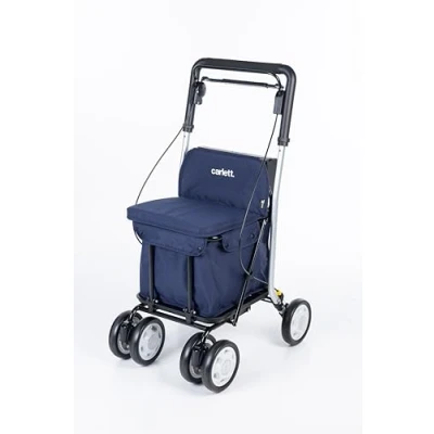 Afbeelding van Carlett Supermarktwagen Goedgekeurd medisch product Zitting met geïntegreerde rugleuning 4 wielen 3 standen Capaciteit 15 kg Afneembare tas 29L Marineblauw