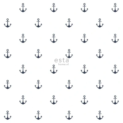 Afbeelding van Leen Bakker ESTAhome Behang Ankers Wit En Donkerblauw 0.53 X 10.05 M Blauw Vlies