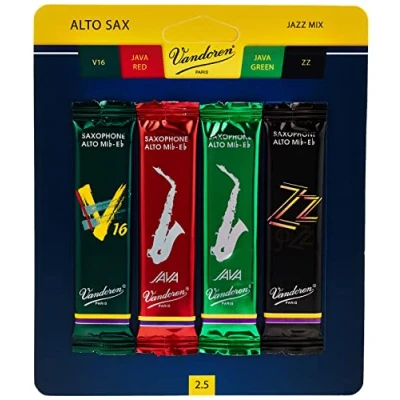 Afbeelding van Vandoren SRMIXA25 Altsax Jazzrietmixkaart bevat 1 ZZ, V16, JAVA en Red, sterke 2,5