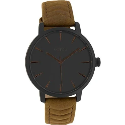 Afbeelding van OOZOO Timepieces Zwarte horloge met bruine leren band C10132