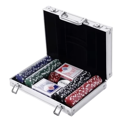 Afbeelding van HOMCOM Pokerkoffer compleet met 200 chips, 2 kaartspellen + aluminium sleutels
