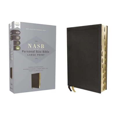 Afbeelding van NASB, Personal Size Bible, Large Print, Genuine Leather, Calfskin, Black, Red Letter, 1995 Text, Thumb Indexed, Comfort Print