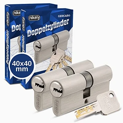 Afbeelding van GERCAR Pro Profielcilindersloten, 40/40, massieve sluitcilinder, gelijksluitend set van 2 dubbele cilinders, mat messing, inclusief 10 sleutels keersleutels lengte: 80 mm, A: 40 B: 2x