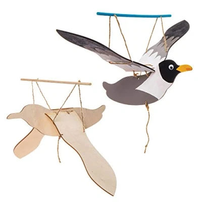 Afbeelding van Baker Ross Knutselsets houten figuren &quot;Möwen&quot; (3 stuks) beweegbare pop met vleugels voor kinderen om vorm te geven