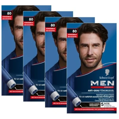 Afbeelding van Men Perfect anti grijze kleurgel 80 zwartbruin (4 x ml), haarkleur voor mannen verbergt grijs haar, tint een natuurlijk uitziend resultaat