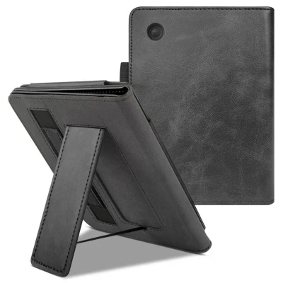 Afbeelding van imoshion Ereader Cover / Hoesje Geschikt voor Kobo Clara BW Colour Stand Bookcase Sleepcover met strap Zwart