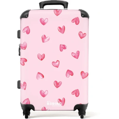 Afbeelding van NoBoringSuitcases.com Grote koffer Roze hartjes Kinderkoffer geschikt voor jongen en meisjes Reiskoffer met 4 wielen Trolley op wieltjes Rolkoffer groot kinderen 72 liter Ruimbagage valies 20kg