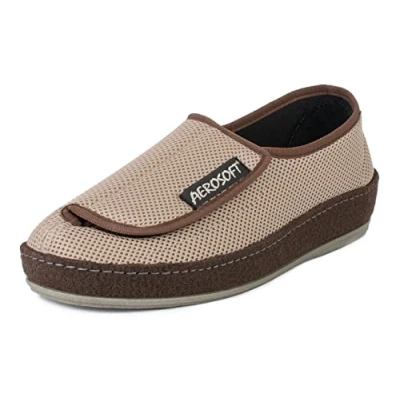 Afbeelding van Aerosoft Klittenbandschoen 6072 4P dames heren pantoffel breedte G H antislip, taupe, 43 EU