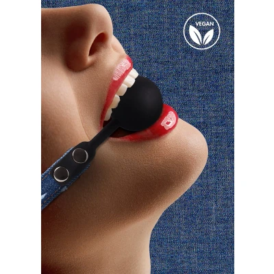 Afbeelding van Silicone Ball Gag With Roughend Denim Straps Blue