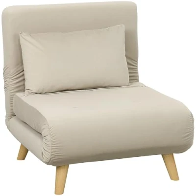 Afbeelding van HOMCOM Schlafsessel, Klappsessel mit Bettfunktion, Zierkissen, klappbarer Relaxsessel Verstellbarer Rückenlehne in Leinenoptik, bis 150 kg belastbar, für Wohnzimmer, Beige