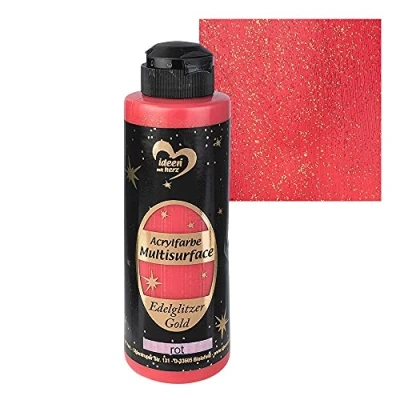 Afbeelding van Ideen mit Herz Acrylverf Multisurface Edelglitter, universele verf op waterbasis, met edel glinsterende gouden glitter, 180 ml (rood)