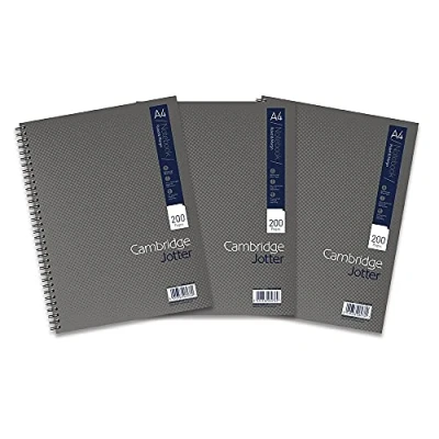 Afbeelding van Cambridge Jotter, A4 notitieboek, draadgebonden, gevoerd, 200 pagina&#039;s, grijs, pak van 3,