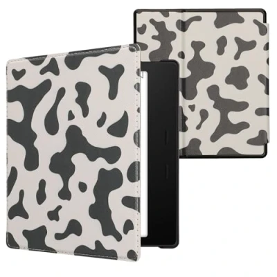 Afbeelding van kwmobile E reader hoesje geschikt voor Amazon Kindle Oasis 10. Generation hoes flip case met magnetische sluiting Ereader cover Koeien Patroon design in zwart / wit