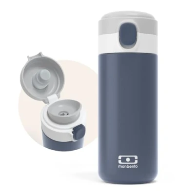 Afbeelding van monbento Isotherme fles MB Pop Infinity, 360 ml, lekvrij, houdt dranken tot 12 uur warm/koud, kleine waterfles voor kinderen, school, park of handtas, blauw