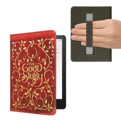Afbeelding van kwmobile flip cover geschikt voor Amazon Kindle Paperwhite 11. Generation 2021 Case met magnetische sluiting Hoes e reader in geel / oranje rood Sprookjesboek design