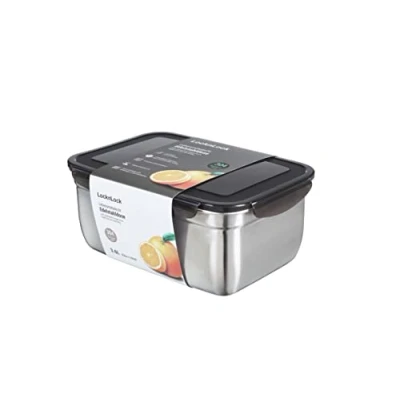 Afbeelding van LockNlock roestvrijstalen opslagcontainer met deksel, 3,6 L, 265 x 185 110 mm, BPA vrij, vaatwasmachinebestendig, diepvriesbestendig tot 20C, opbergdoos deksel