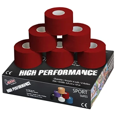 Afbeelding van ALPIDEX 6 Stuk Sport Tape Set 3,8 cm x 10 m Zinc Oxid Veel Kleuren Vingertape Gewrichtsbandage Huidvriendelijk Handbal Voetbal Volleybal, Kleur:rood