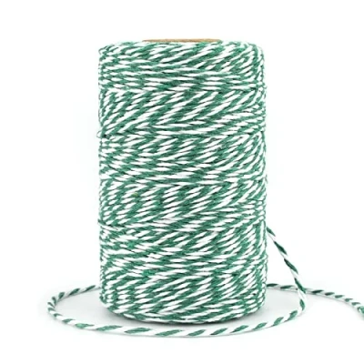Afbeelding van G2PLUS Groen wit katoenen koord, 2 mm cadeaukoord voor het inpakken van geschenken, 100 m Kerstmis knutselkoord, tweekleurig decoratief lint koord adventskalender, kerstcadeaus, verpakt