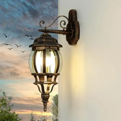 Afbeelding van Nostalgische muur buitenlamp &quot;Brest&quot; in antiek zwart/van gegoten aluminium, IP44, E27 tot 60W / veelzijdige wandlamp voor buiten erf tuin verlichting