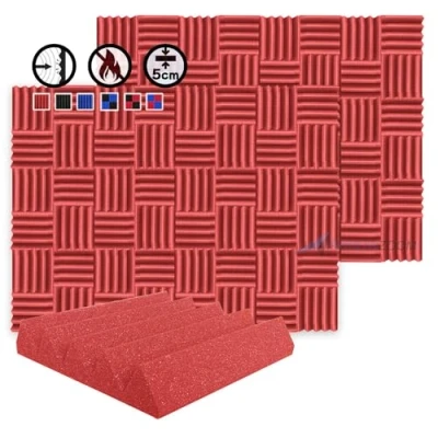Afbeelding van Arrowzoom 96 Acoustic Panelen Geluidsabsorberende akoestische Wedge Correctie Vlamvertragende Audio Behandeling schuimpanelen 25x25x5cm Rood
