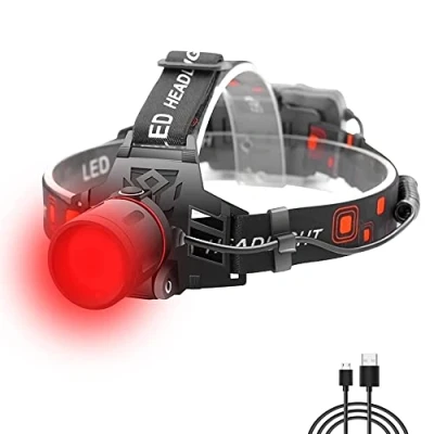 Afbeelding van WESLITE hoofdlamp, rood licht, 1000 lumen, extreem helder, XML T6, led, oplaadbaar, waterdicht, zoombaar, outerdo, rood, voor jacht, nachtzicht, astronomie camping