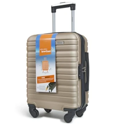 Afbeelding van KINSTON Cabin Koffer voor EasyJet met Afneembare Wielen, Low Cost Formaat Licht en Duurzaam Handbagage, Draaibare Verwijderbare Wielen Champagne.