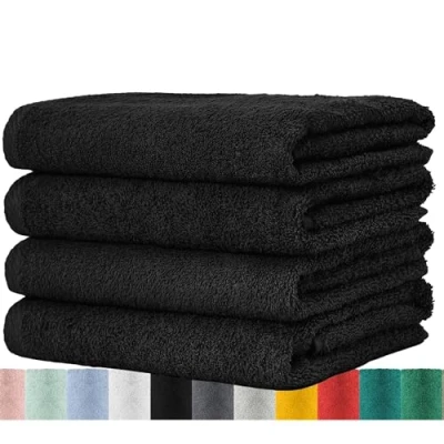 Afbeelding van BaSaTex Set van 4 badstoffen handdoeken, 100% katoen, 4x handdoek, zwart, 50 x 100 cm