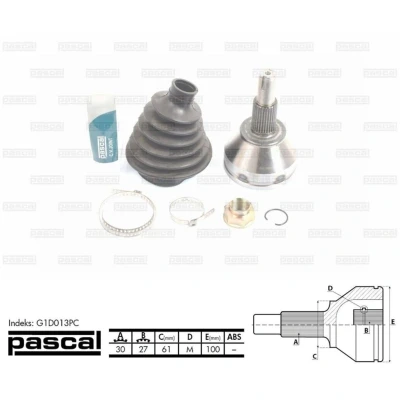 Afbeelding van Homokineet reparatie set, aandrijfas PASCAL G1D013PC