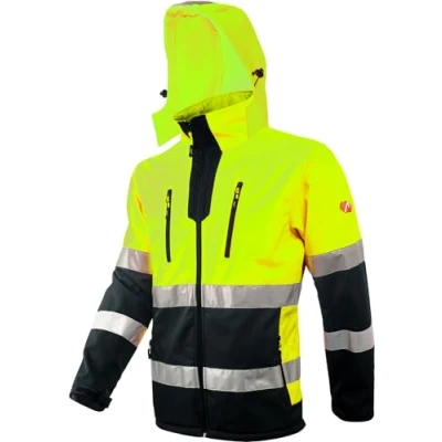 Afbeelding van ACE Neon Hoge zichtbaarheidsjas sterk softshell waarschuwingsjack incl. reflectoren EN afneembare capuchon ISO 20471 Geel 3XL