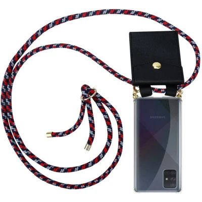 Afbeelding van Cadorabo Hoesje geschikt voor Samsung Galaxy A51 4G / M40s in ROOD BLAUW WIT Silicone Mobiele telefoon ketting beschermhoes met gouden ringen, koordriem en afneembare etui