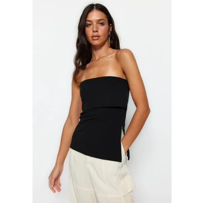 Afbeelding van Trendyol Groene Strapless Kraag Met Zijrits En Crêpe Gebreide Blouse Twoss23Bz00928