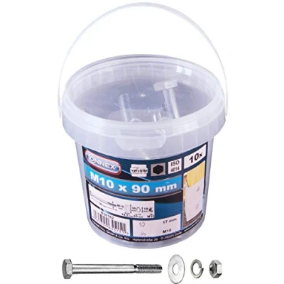 Afbeelding van Connex Zeskantschroeven M10 x 90 mm 10 stuks zeskantige aandrijving verzinkt voor alle constructies incl. sluitringen, veerringen en moeren/schroefemmer / B30162, zilver