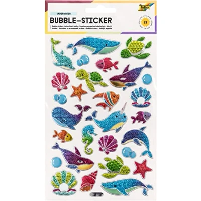 Afbeelding van Folia 19502 Bubble Sticker II met onderwatermotieven, gestructureerd bubbeloppervlak, 28 stuks, ideaal voor het versieren van wenskaarten, knutselwerken en scrapbooking