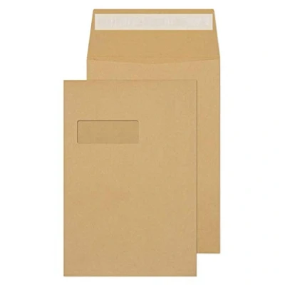 Afbeelding van Blake Purely Packaging C4 324 x 229 25 mm 130 gsm Gusset Pocket Peel &amp; Seal Window Envelopes (1992MW) Manilla Pack van 125