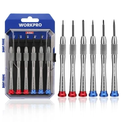 Afbeelding van WORKPRO Precisieschroevendraaierset 6 delig, Sleuf en kruiskopschroevendraaierset met magnetische punt, Kleine schroevendraaiers opbergdoos voor bril , telefoon camerareparatie